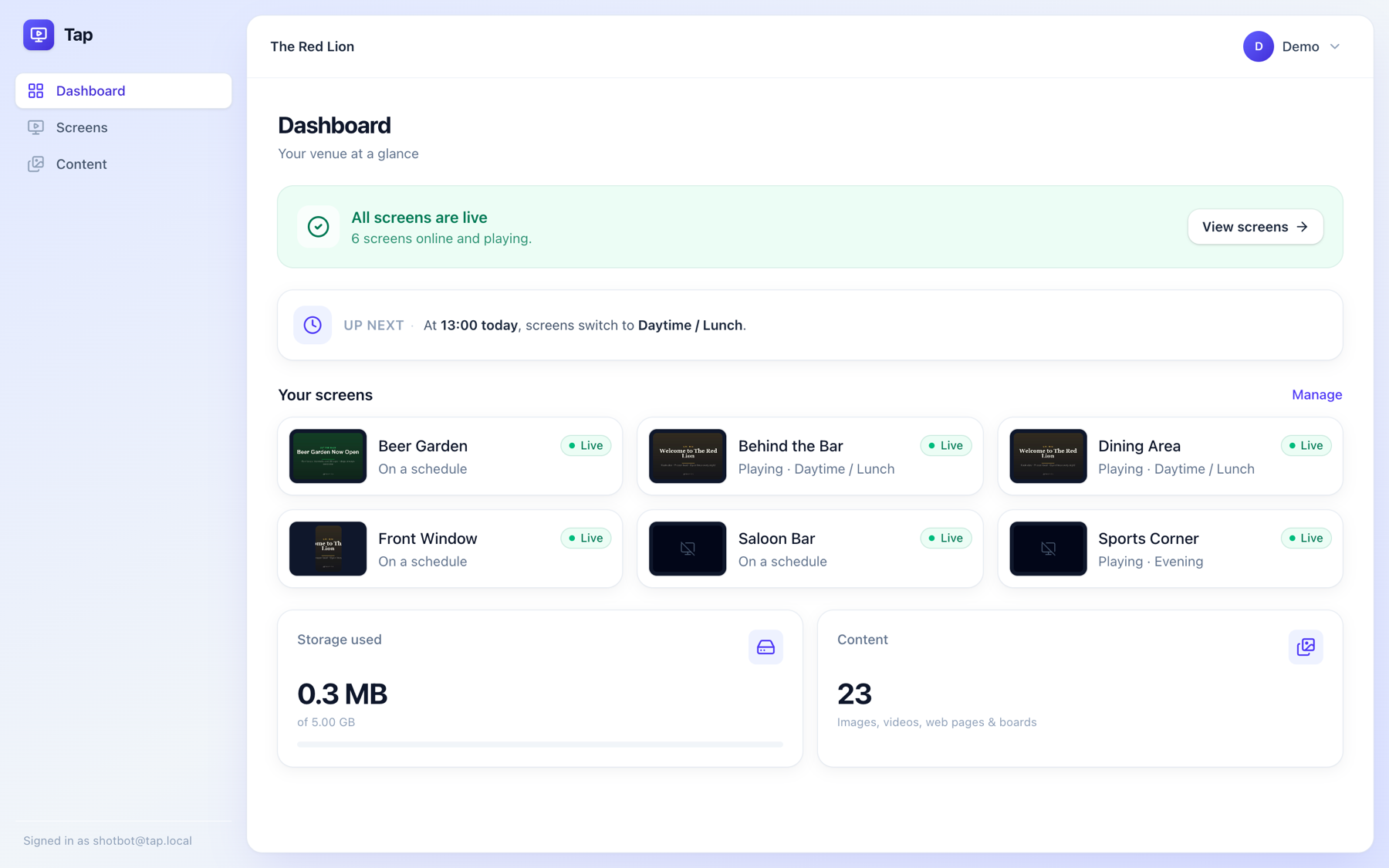 The Tap dashboard